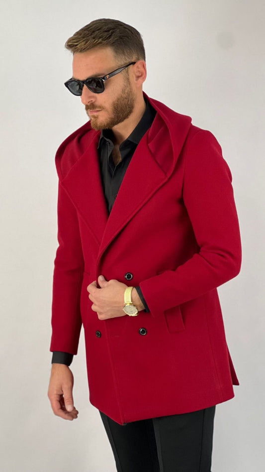 CAPPOTTO CON CAPPUCCIO ROSSO ULTIMA TAGLIA 46